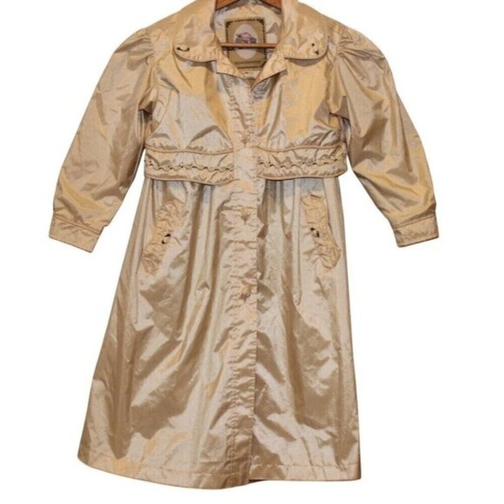 Vintage .W. Fisher I Girls 6x ivory Satin Dress Coat With Puff Sleeves & Ruffled